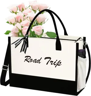 Phrase Canvas Beach Bag,Zipper and Slide Pockets,Stylish Canvas Bag Shoulder Strap and Bottom Support, Office Handbag