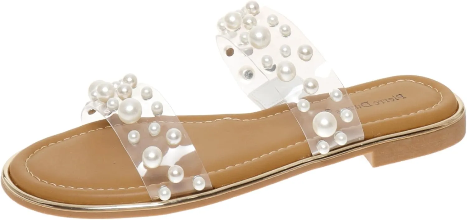 Pierre Dumas Sense-2 Women's Slip-On Slide Sandal Clear Lucite and Pearls for Women