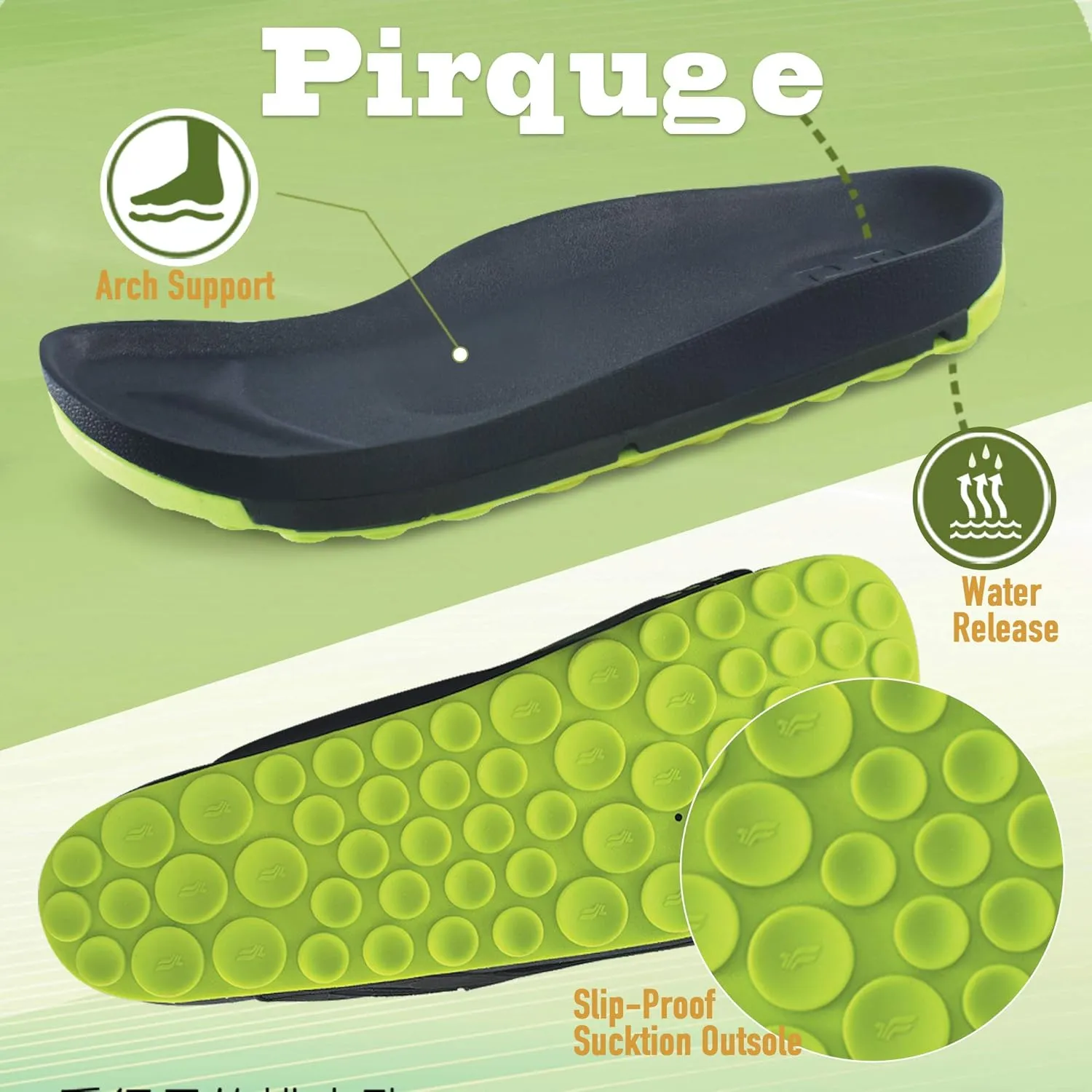 PIRO Unisex Orthoheel High Density Gel Slide Sandals Water Release Sole