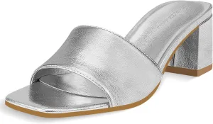 PIZZ ANNU Women's Square Open Toe Heels Sandals Low Block Chunky Heeled Sandal Slip on Mules Comfortable Casual Dress Pumps Shoes