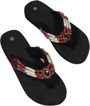 Platform Flat Flip Flops Sandals for Women Beaded Decor Boho Beach Shoes Slippers Comfortable Thong Slides Sandal
