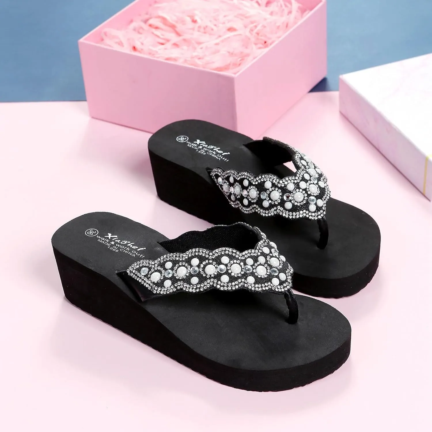 Platform Flip Flops for Women Arch Support Yoga Mat Comfort Clip Toe Slippers Wedge Slides Sandals Bohemian Beach Flip-Flops
