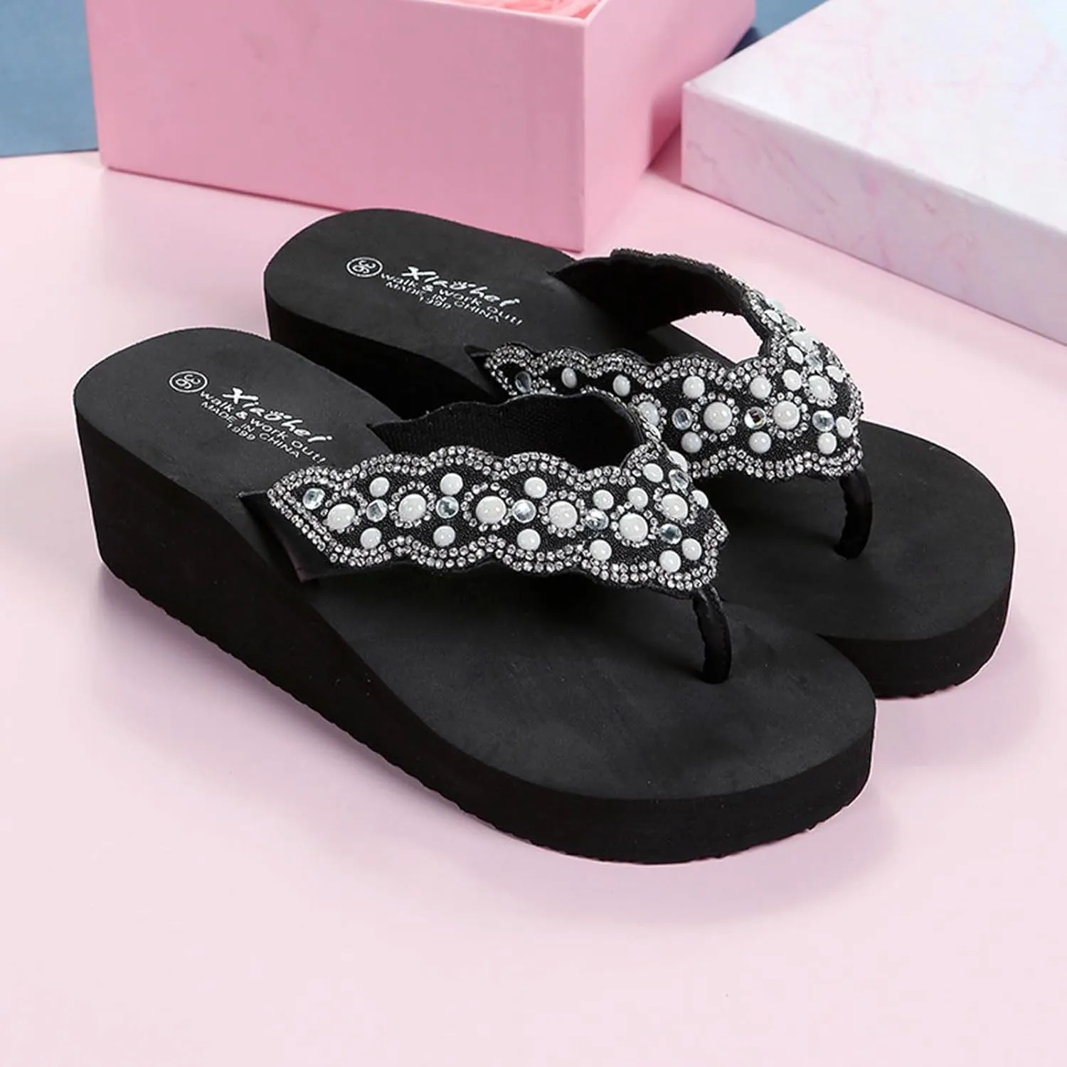 Platform Flip Flops for Women Arch Support Yoga Mat Comfort Clip Toe Slippers Wedge Slides Sandals Bohemian Beach Flip-Flops