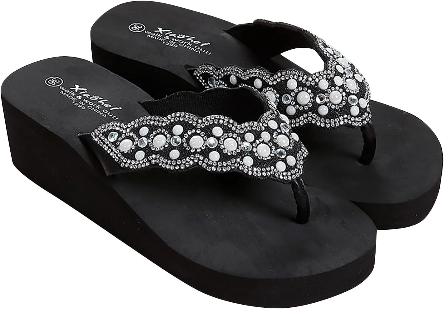 Platform Flip Flops for Women Arch Support Yoga Mat Comfort Clip Toe Slippers Wedge Slides Sandals Bohemian Beach Flip-Flops