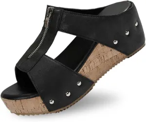 Platform Sandals Women Summer Beach Black Sandals Wedge Heel Slip on Sandals Travel Bohemia Walking Shoes