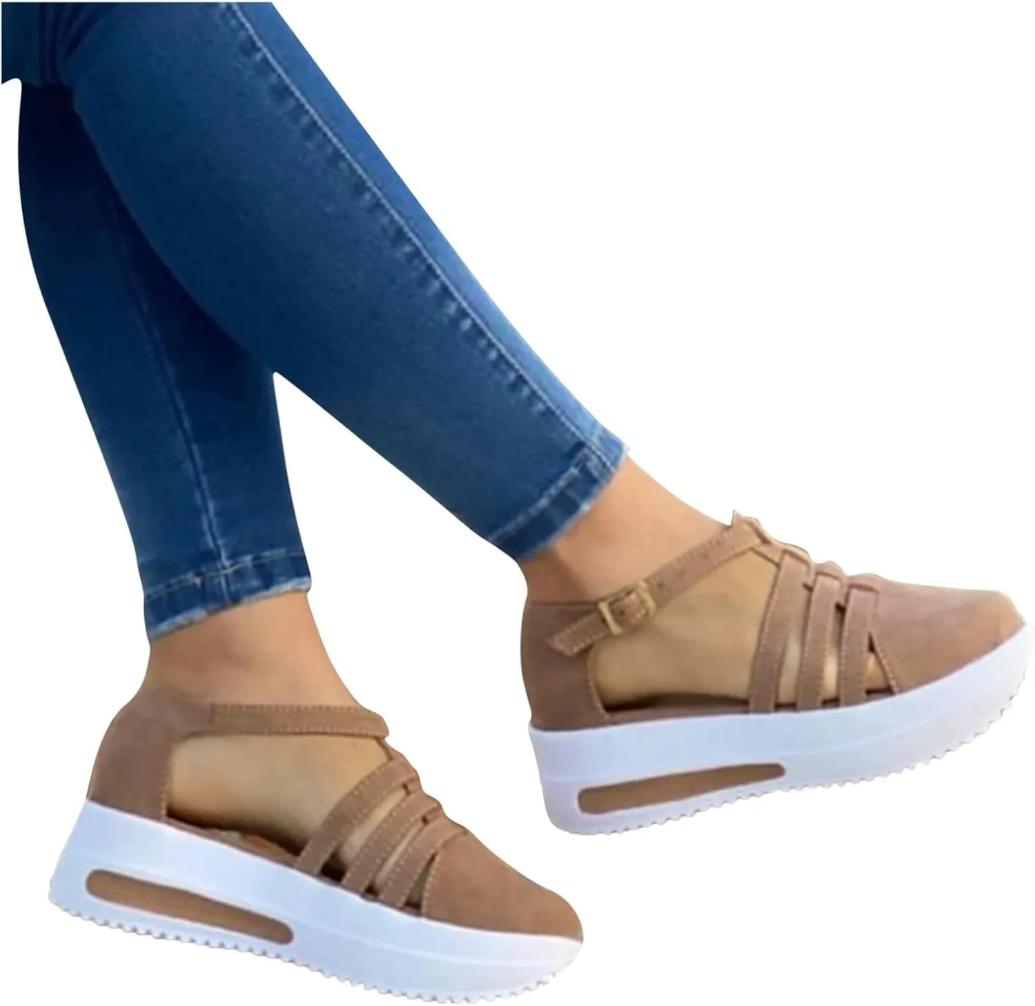 Platform Sandals Women Wedge Braided Platform Adjustable Ankle Band Breathable Beach Shoes Slip-Resistant Tread 2025 Spring and Summer Vacation