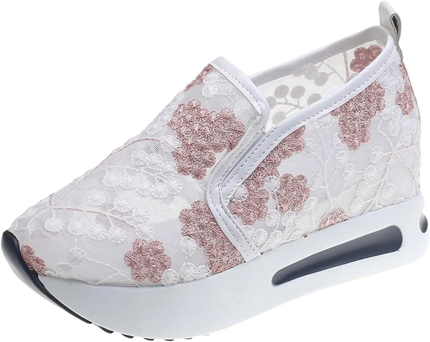 Platform Wedge Sneakers for Women Slip on Loafers Comfortable Thick Soft Shoes Arch Support Walking Work Shoes Breathable Sheer Mesh Lace Fashion Shoe Comfort Sneaker