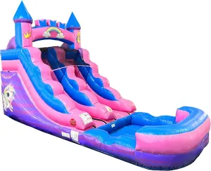 Pogo Bounce House Backyard Inflatable Water Slides for Kids with Splash Pool - Pink Unicorn Slide with Water Pool Complete with Blower, and Stakes - 21' x 9' - 12' Tall Slide