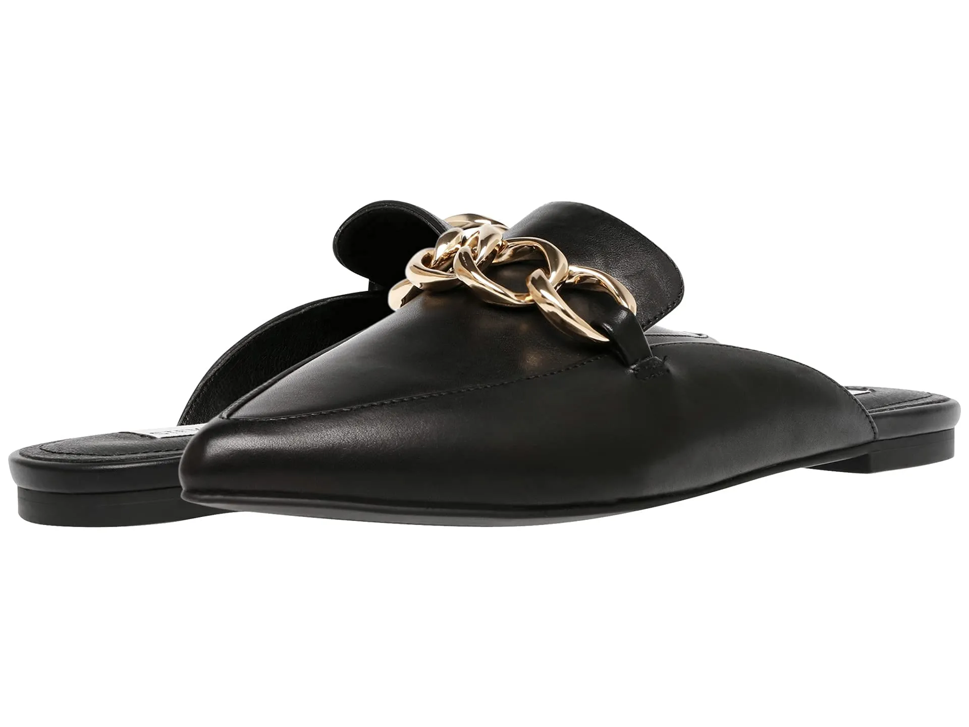 Pointed Members-only Steve Fashion Toe On Leather Forte Slip Madden Mule Black Handcrafted Shoes Chain