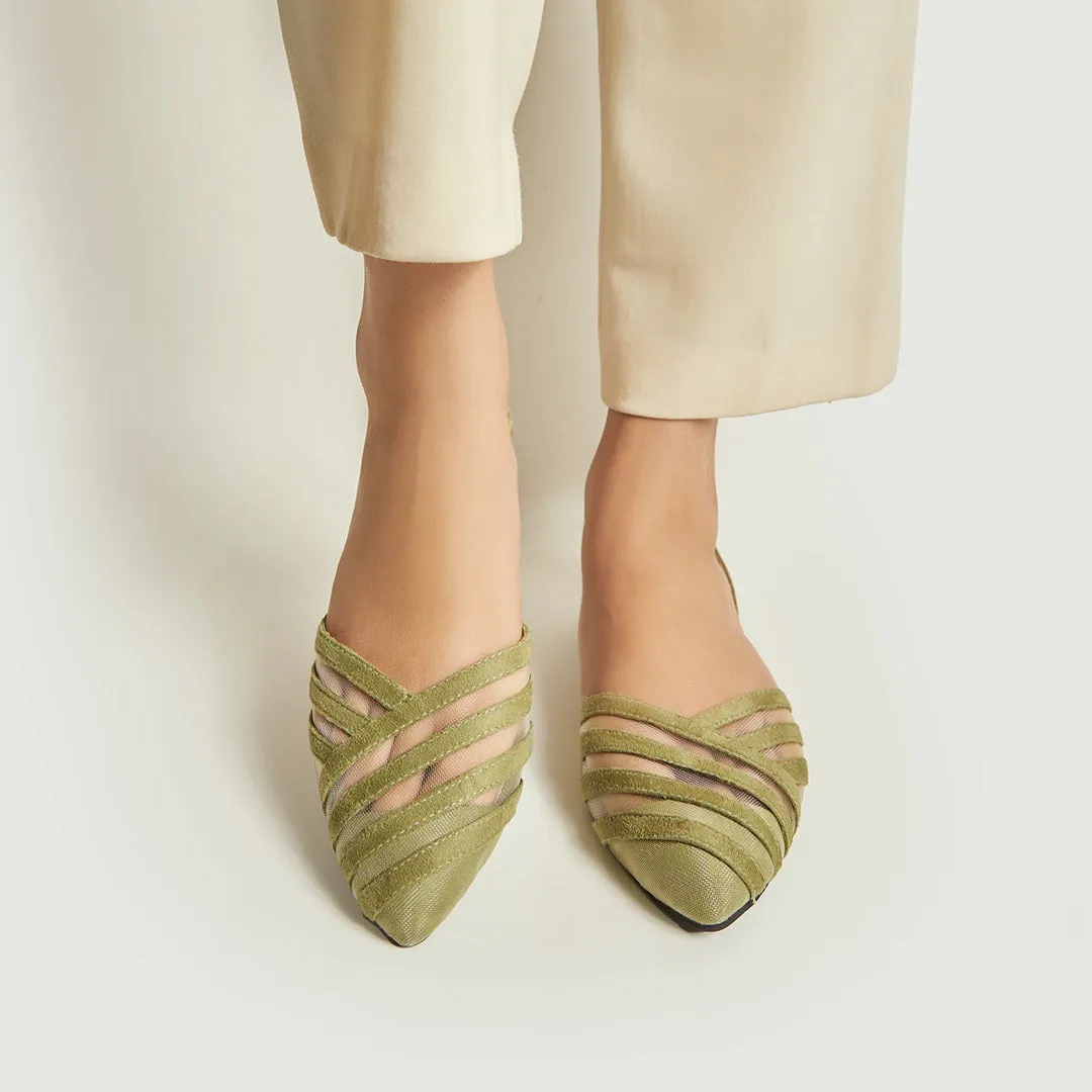 Pointed Net Mule - Green
