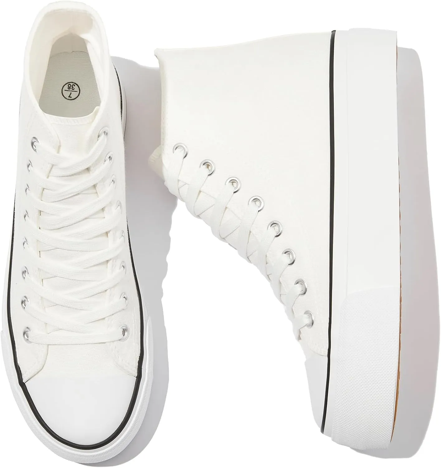 POVOGER Platform Sneakers for Women Fashion High Top Canvas Shoes White Womens Platform Shoes Casual Lace Up Mid Top Shoes
