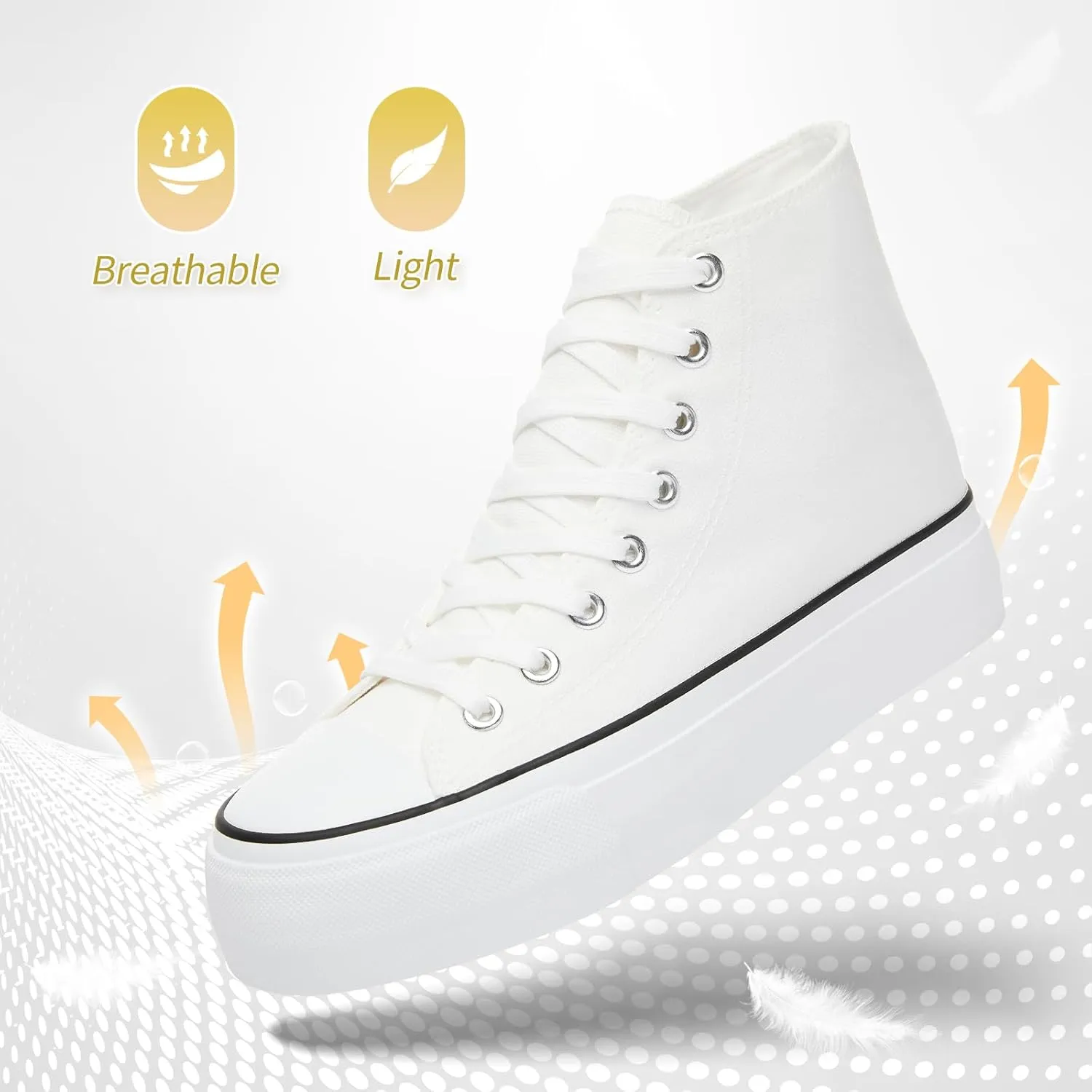 POVOGER Platform Sneakers for Women Fashion High Top Canvas Shoes White Womens Platform Shoes Casual Lace Up Mid Top Shoes