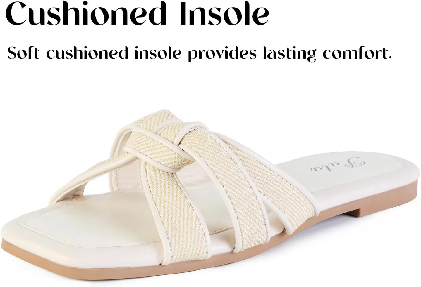 Putu Women's Flat Sandals Square Toe Slide Sandals Braided Sandals for Vacation