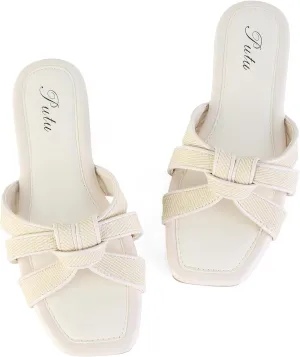 Putu Women's Flat Sandals Square Toe Slide Sandals Braided Sandals for Vacation