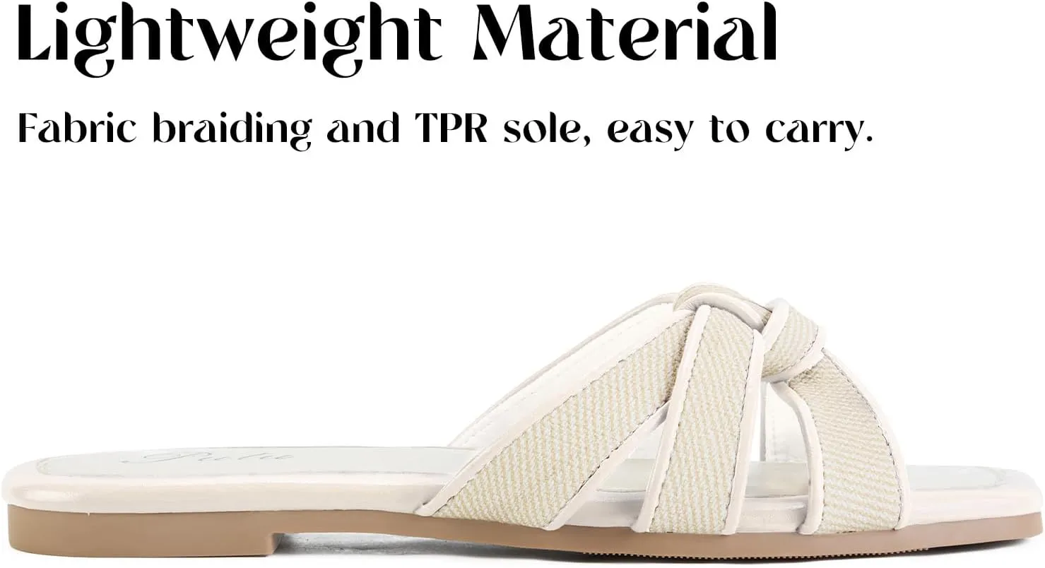 Putu Women's Flat Sandals Square Toe Slide Sandals Braided Sandals for Vacation