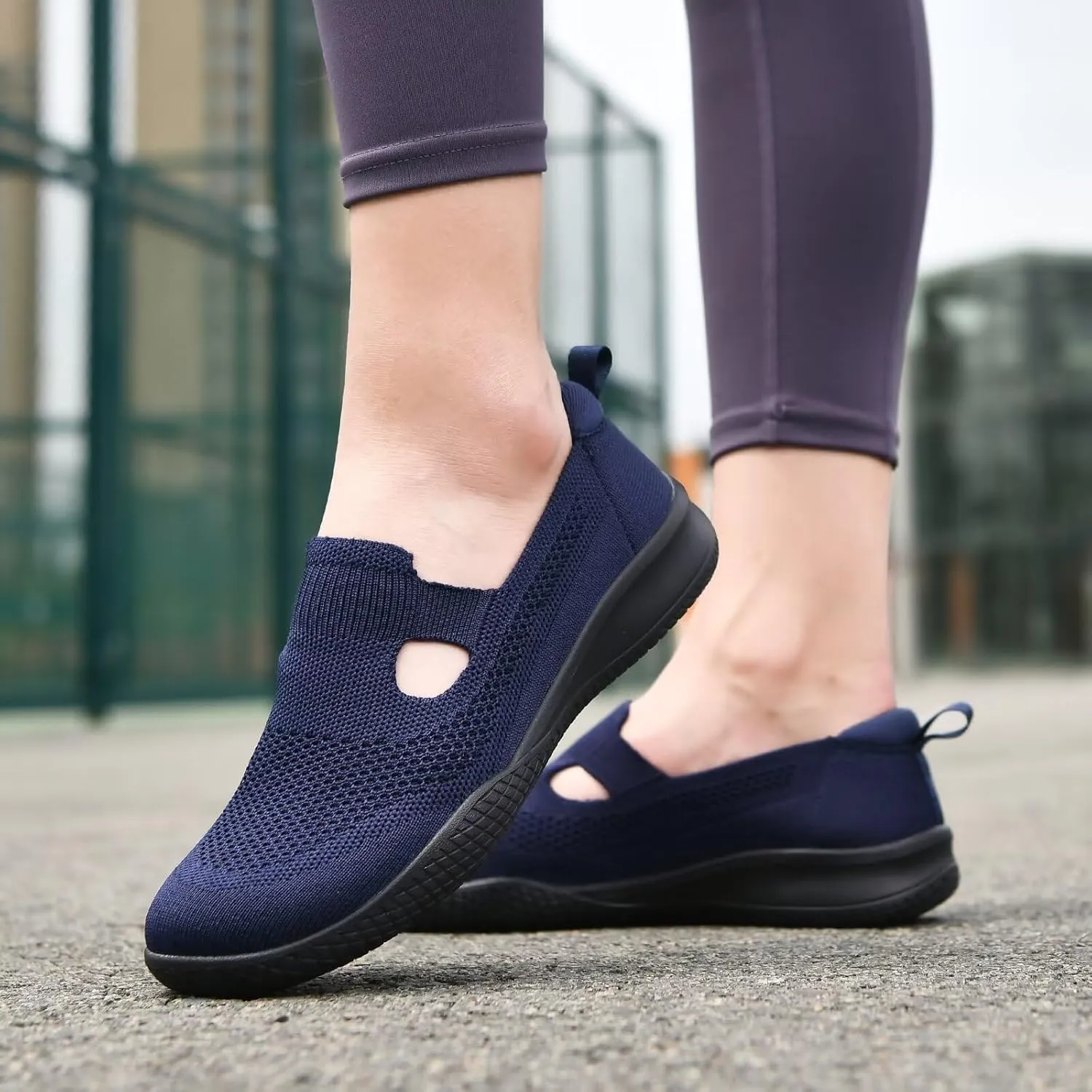 Puxowe Women's Slip on Walking Shoes-Lightweight Knit Loafer Sneaker