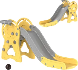 Qaba Toddler Slide, 3 in 1 Slide for Kids Ages 1-3 Years, Indoor Slide with Basketball Hoop, Climber, Duck Pattern, Yellow