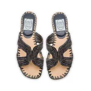 Raffia H Sandal - Black