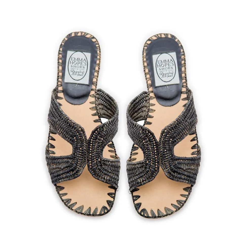 Raffia H Sandal - Black