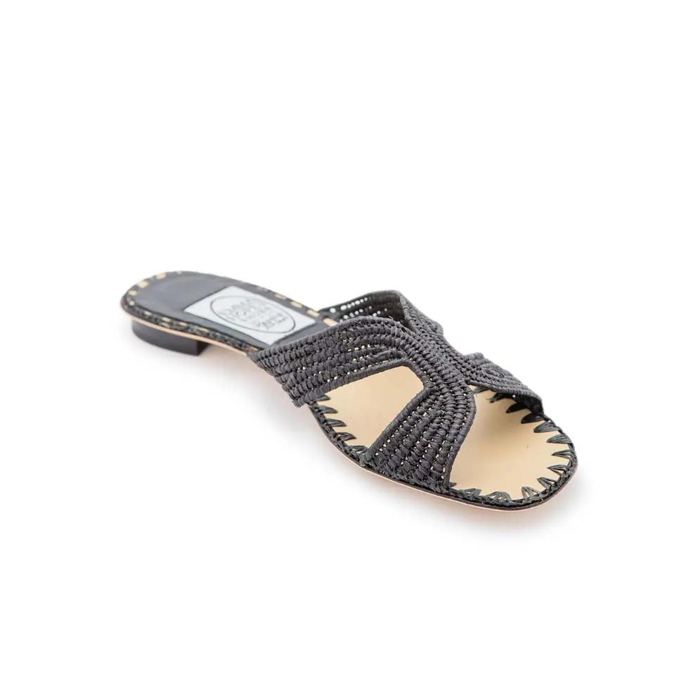 Raffia H Sandal - Black