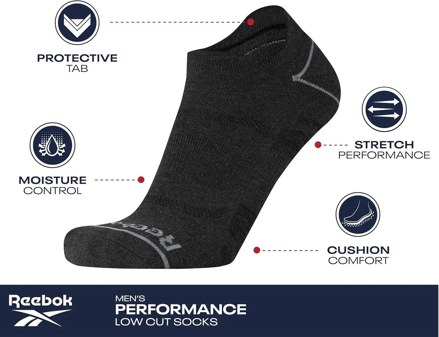 Reebok Mens Low Cut Socks – 6 Pack Basic Cushioned No Show Athletic Socks for Men (Size 6-12.5)