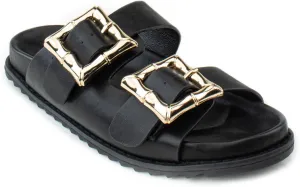 RF ROOM OF FASHION Women's Double Band with Adjustable Square Buckle Footbed Slide Sandals