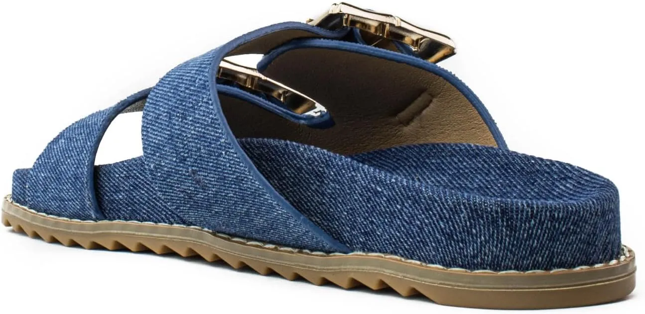 RF ROOM OF FASHION Women's Double Band with Adjustable Square Buckle Footbed Slide Sandals