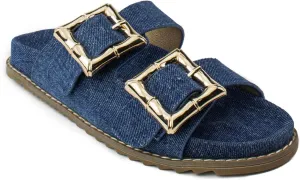 RF ROOM OF FASHION Women's Double Band with Adjustable Square Buckle Footbed Slide Sandals