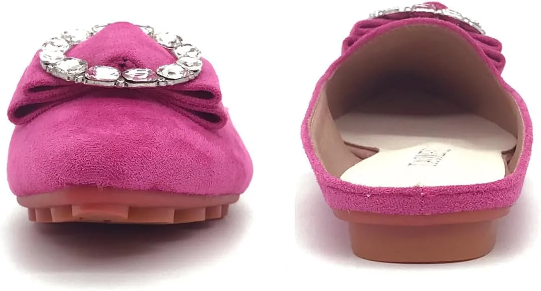 Rhinestone Mules for Women Flats Shoes Slip On Backless Loafer Pointed Toe Dress Mule Slides