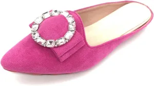 Rhinestone Mules for Women Flats Shoes Slip On Backless Loafer Pointed Toe Dress Mule Slides