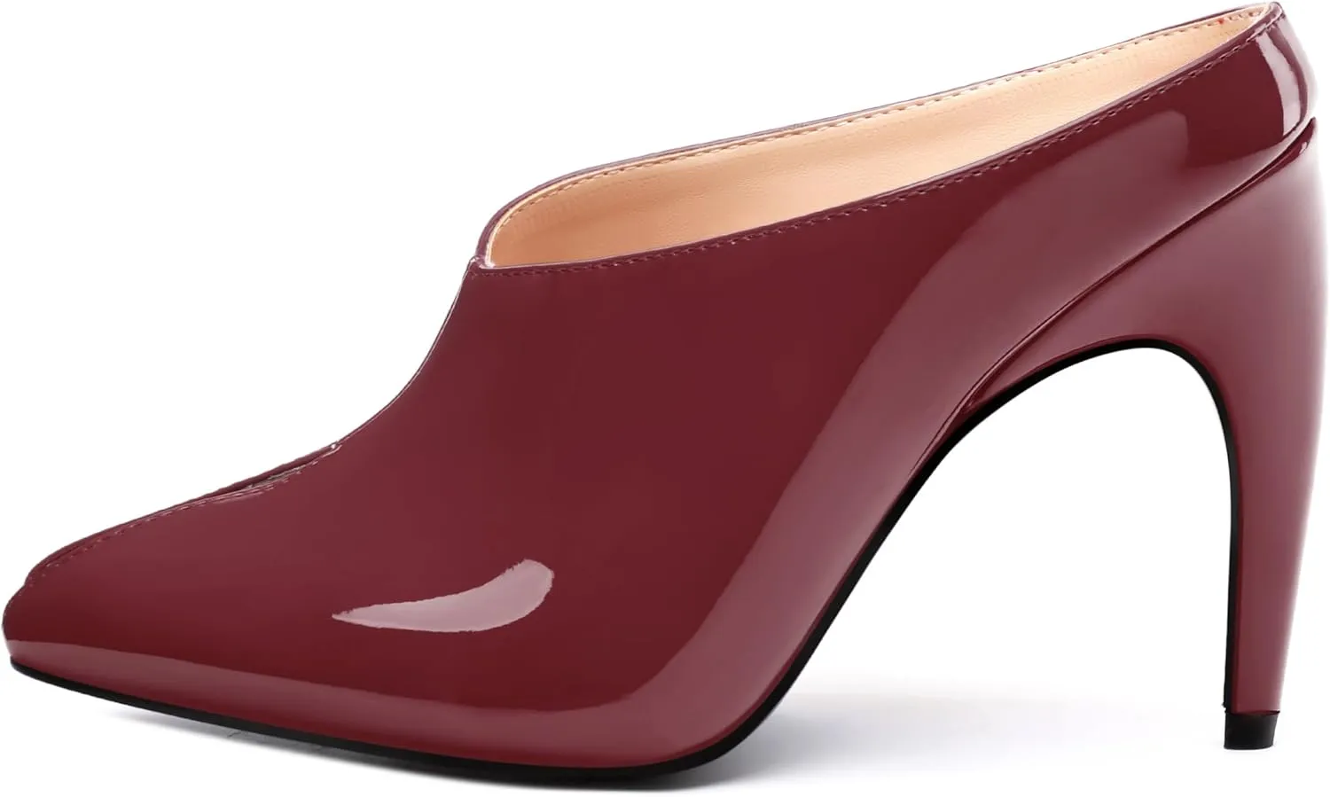 ROSERWISH Heeled Mules for Woman High Heel Mules Slip on Casual Slide Mules Square Toe Stiletto Heels Patent Comfortable Fashion Dress Shoes