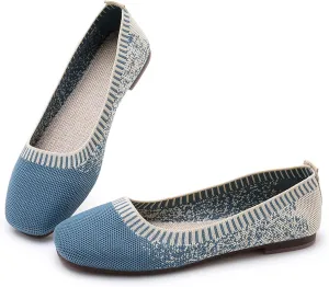 RVROVIC Women Flat Shoes Knitted Lightweight Slip-on Loafers Breathabel Soft Comfortable Ballet Flats