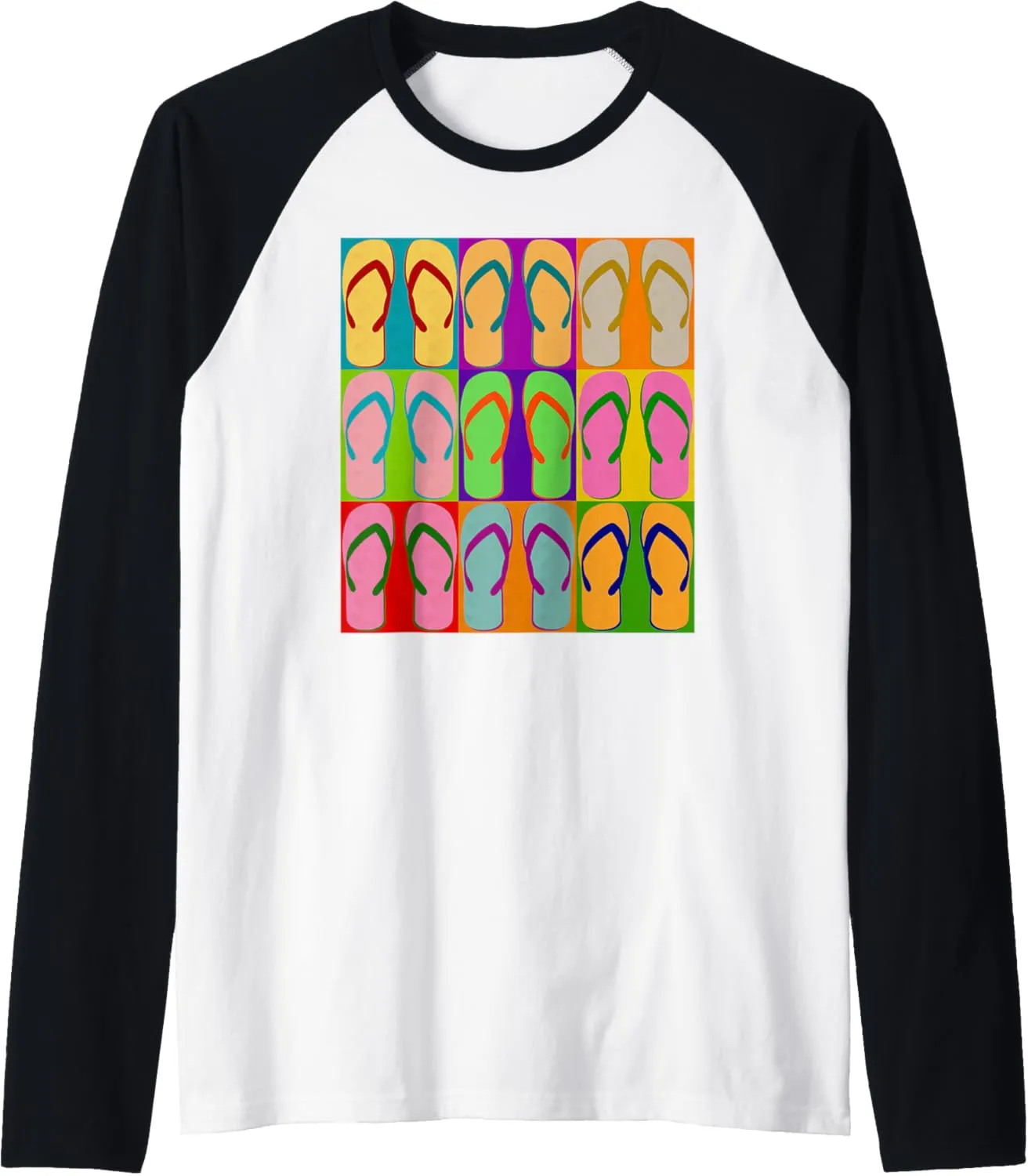 Sandal Flip Flop Pop Art Retro Graphic Summer Sun Vacation Raglan Baseball Tee