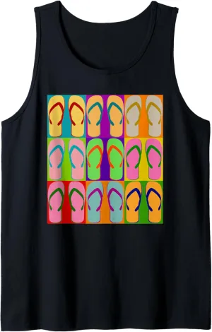 Sandal Flip Flop Pop Art Retro Graphic Summer Sun Vacation Tank Top