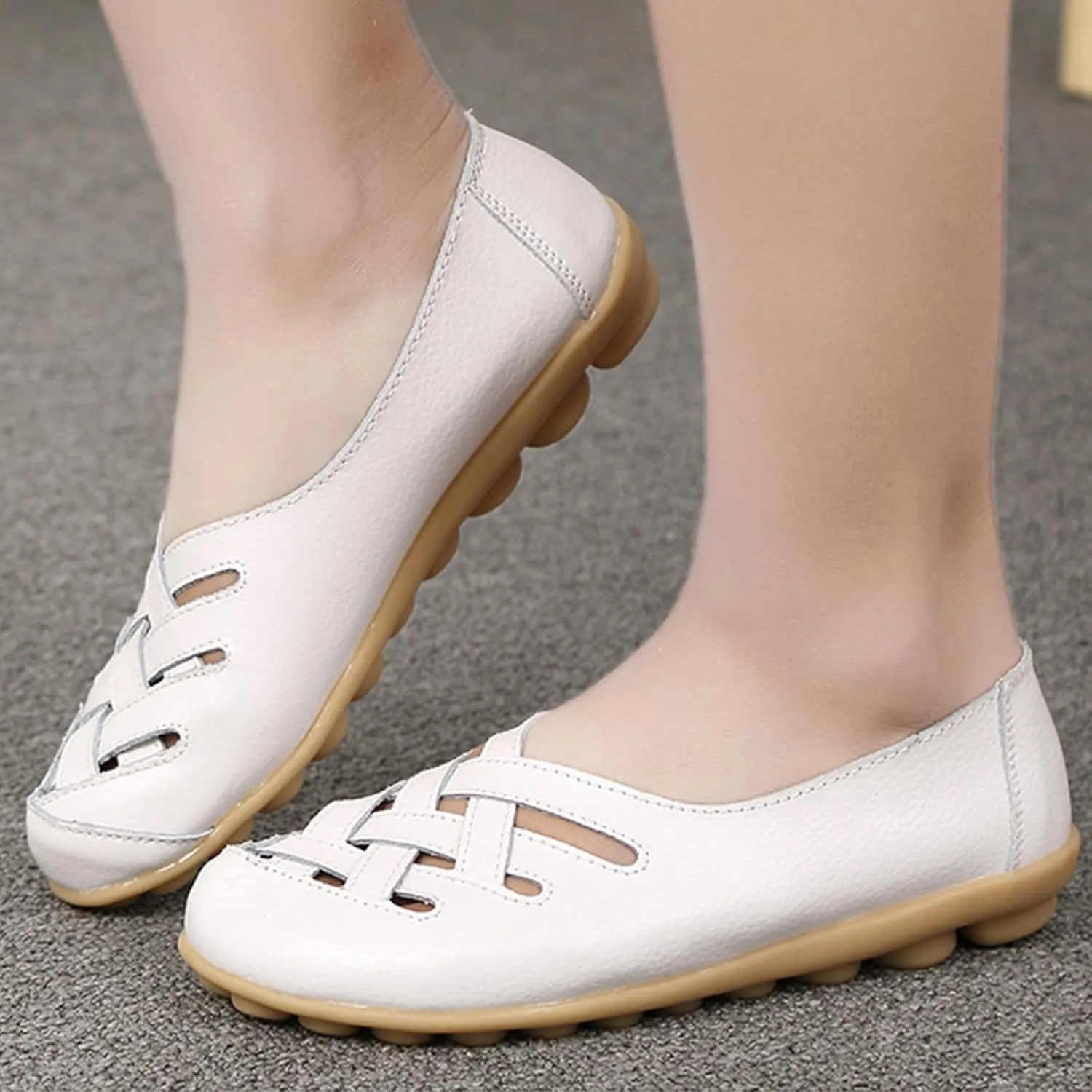 Sandals for Women 2025 Breathable Leather Loafers Hollow Soft-Soled Wedges Comfortable Cowhide Leather Shoes
