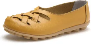 Sandals for Women 2025 Breathable Leather Loafers Hollow Soft-Soled Wedges Comfortable Cowhide Leather Shoes