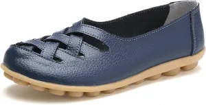 Sandals for Women 2025 Breathable Leather Loafers Hollow Soft-Soled Wedges Comfortable Cowhide Leather Shoes