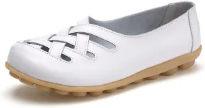 Sandals for Women 2025 Breathable Leather Loafers Hollow Soft-Soled Wedges Comfortable Cowhide Leather Shoes