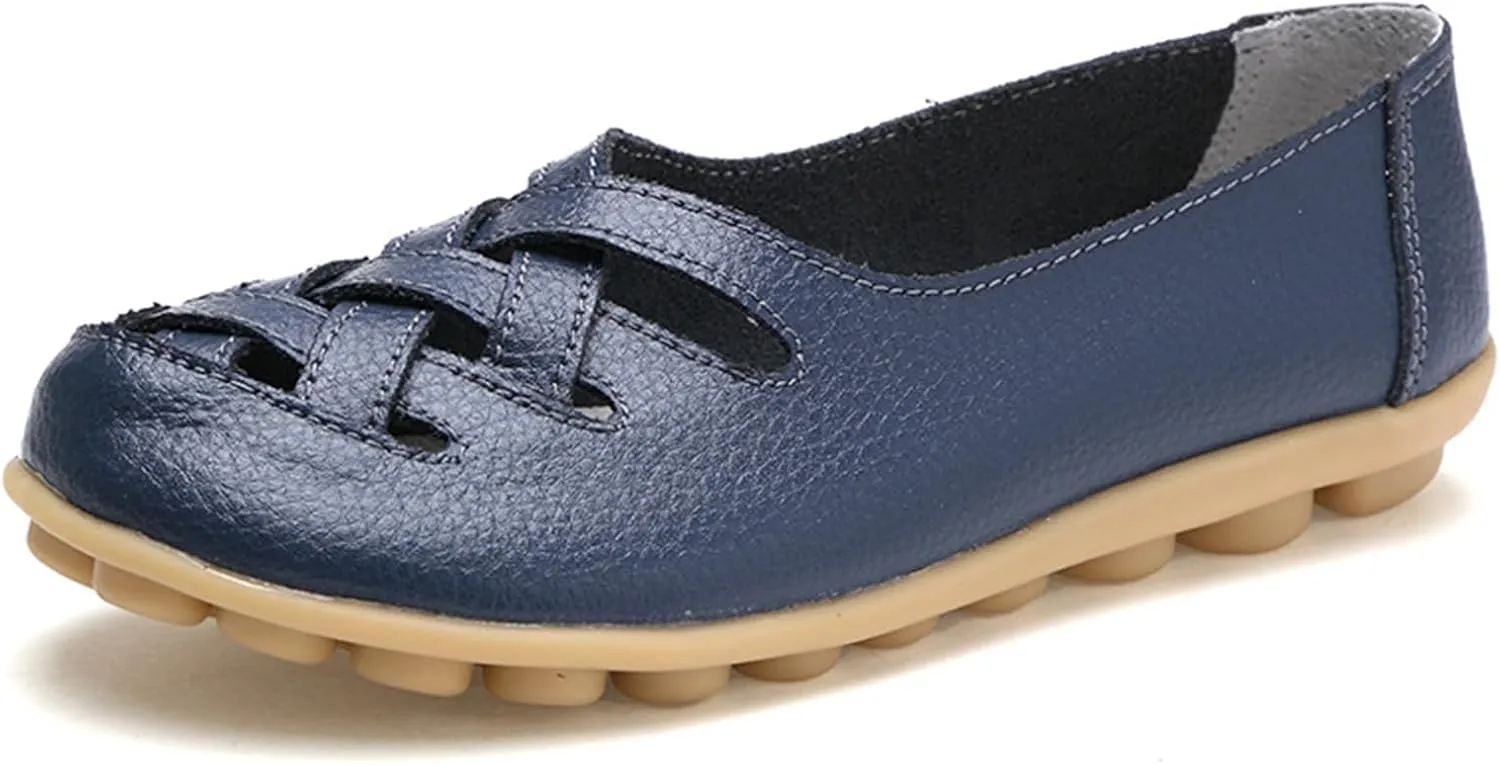 Sandals for Women 2025 Breathable Leather Loafers Hollow Soft-Soled Wedges Comfortable Cowhide Leather Shoes