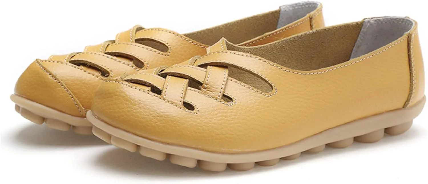 Sandals for Women 2025 Breathable Leather Loafers Hollow Soft-Soled Wedges Comfortable Cowhide Leather Shoes