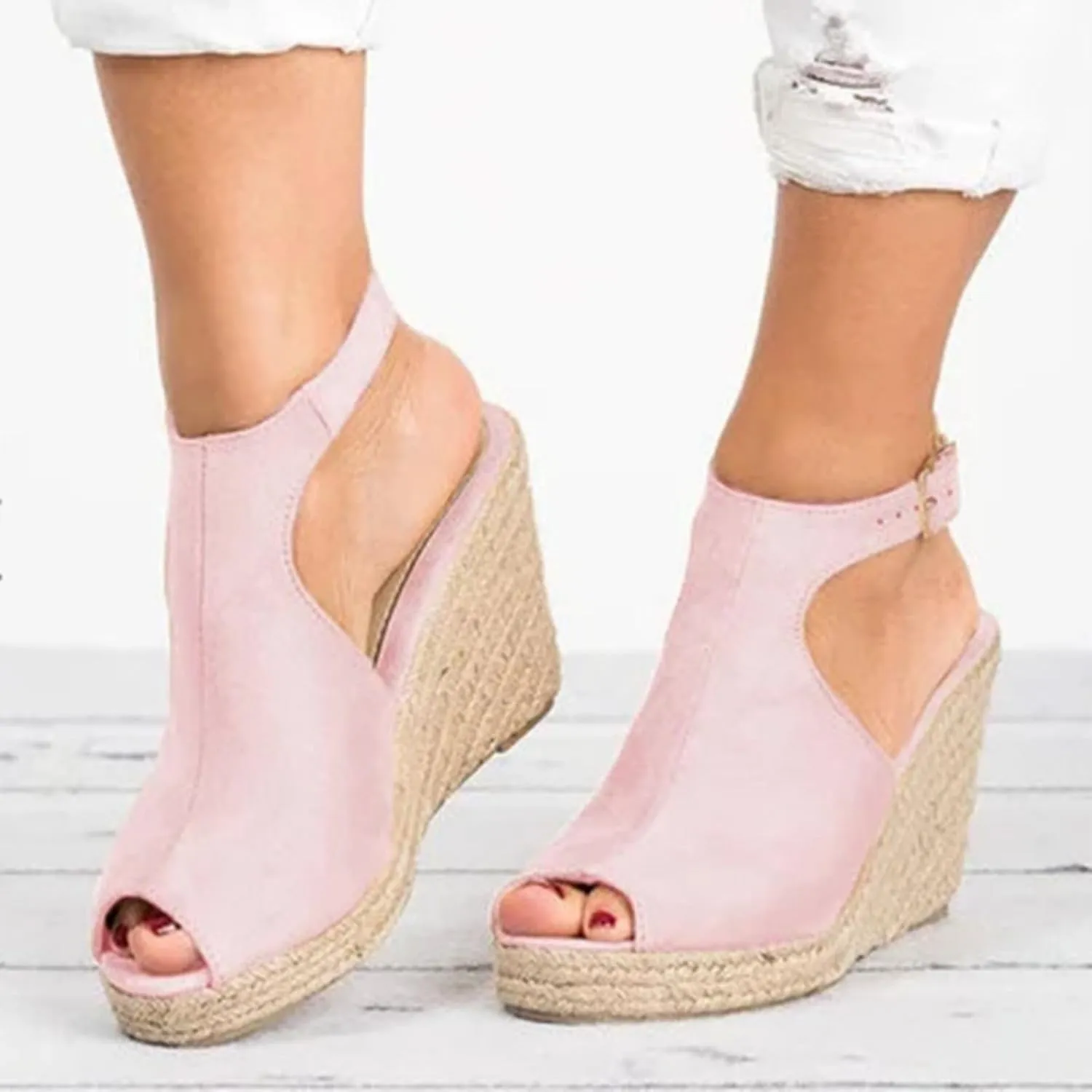 Sandals Women Dressy Open Toe Platform Wedge Sandals Summer Ankle Strap Buckle Low Heels Casual Espadrille Sandal Outdoor Shoes