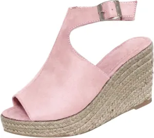 Sandals Women Dressy Open Toe Platform Wedge Sandals Summer Ankle Strap Buckle Low Heels Casual Espadrille Sandal Outdoor Shoes