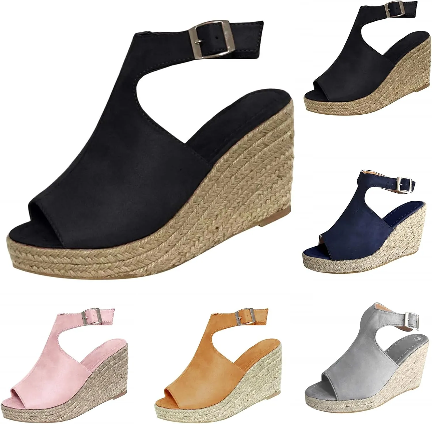 Sandals Women Dressy Open Toe Platform Wedge Sandals Summer Ankle Strap Buckle Low Heels Casual Espadrille Sandal Outdoor Shoes