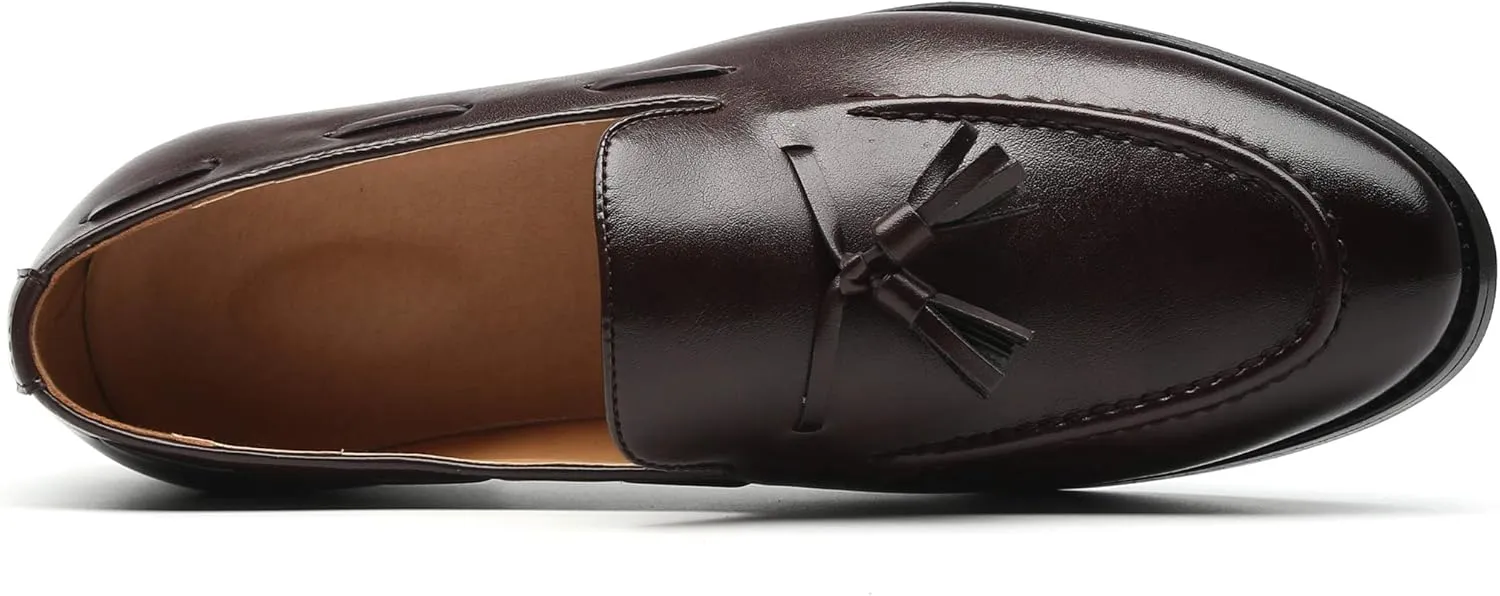 Santimon Mens Fashion Loafers Leather Casual Tassel Slip on Driving Flats Dress Shoes Black Brown