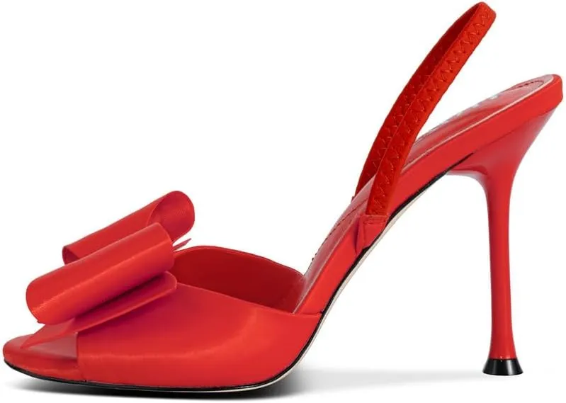 Satin High Heels Slingback Open Toe Mules Sandals Bow Stiletto Sexy Heels Comfortable Wedding Party Shoes
