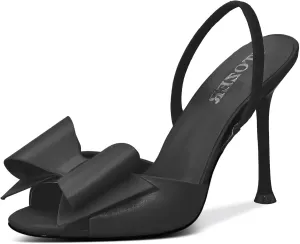 Satin High Heels Slingback Open Toe Mules Sandals Bow Stiletto Sexy Heels Comfortable Wedding Party Shoes