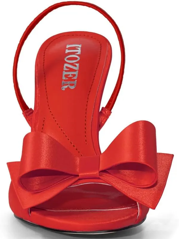 Satin High Heels Slingback Open Toe Mules Sandals Bow Stiletto Sexy Heels Comfortable Wedding Party Shoes
