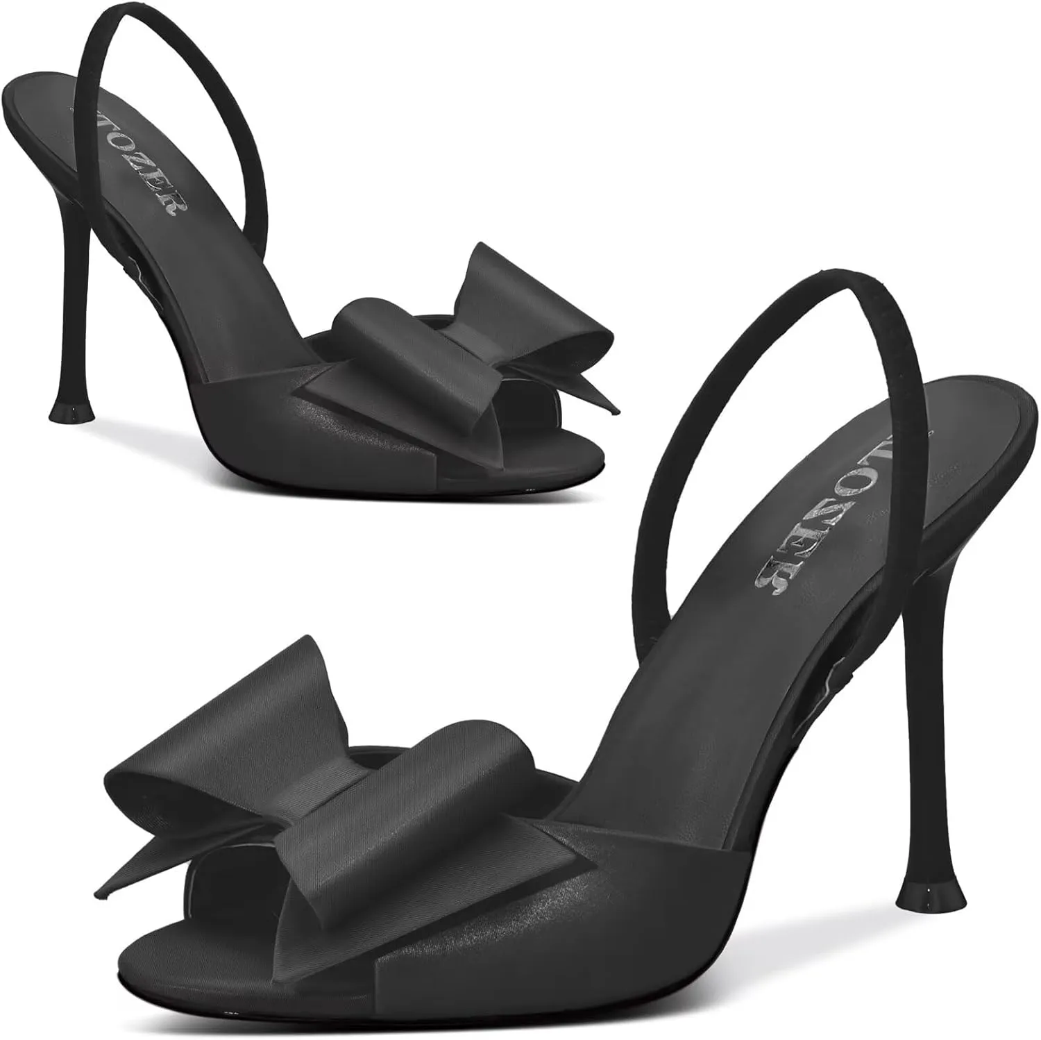 Satin High Heels Slingback Open Toe Mules Sandals Bow Stiletto Sexy Heels Comfortable Wedding Party Shoes