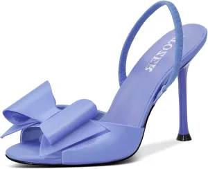 Satin High Heels Slingback Open Toe Mules Sandals Bow Stiletto Sexy Heels Comfortable Wedding Party Shoes