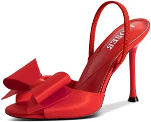 Satin High Heels Slingback Open Toe Mules Sandals Bow Stiletto Sexy Heels Comfortable Wedding Party Shoes